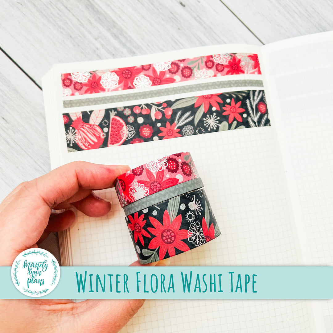 Set of 3 Washi Tape || Winter Flora || Silver Foiled