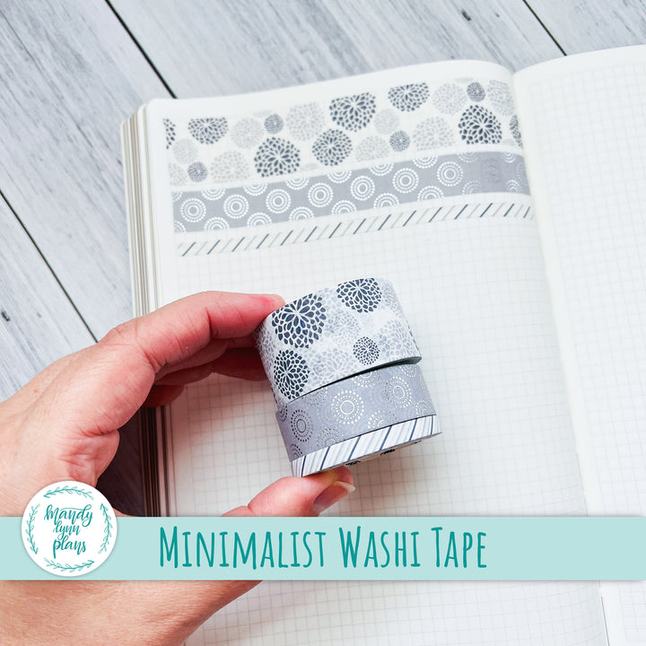 Set of 3 Washi Tape || Minimalist || Silver Foiled