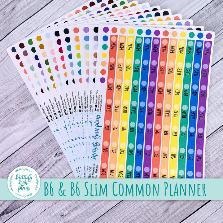 B6 and B6 Slim Common Planner Horizontal Weekly Days and Date Cover Strips