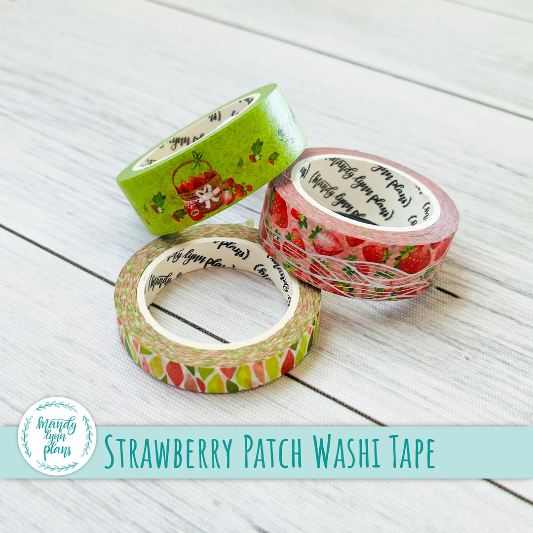 Set of 3 Washi Tape || Strawberry Patch || Silver Holographic Foiled