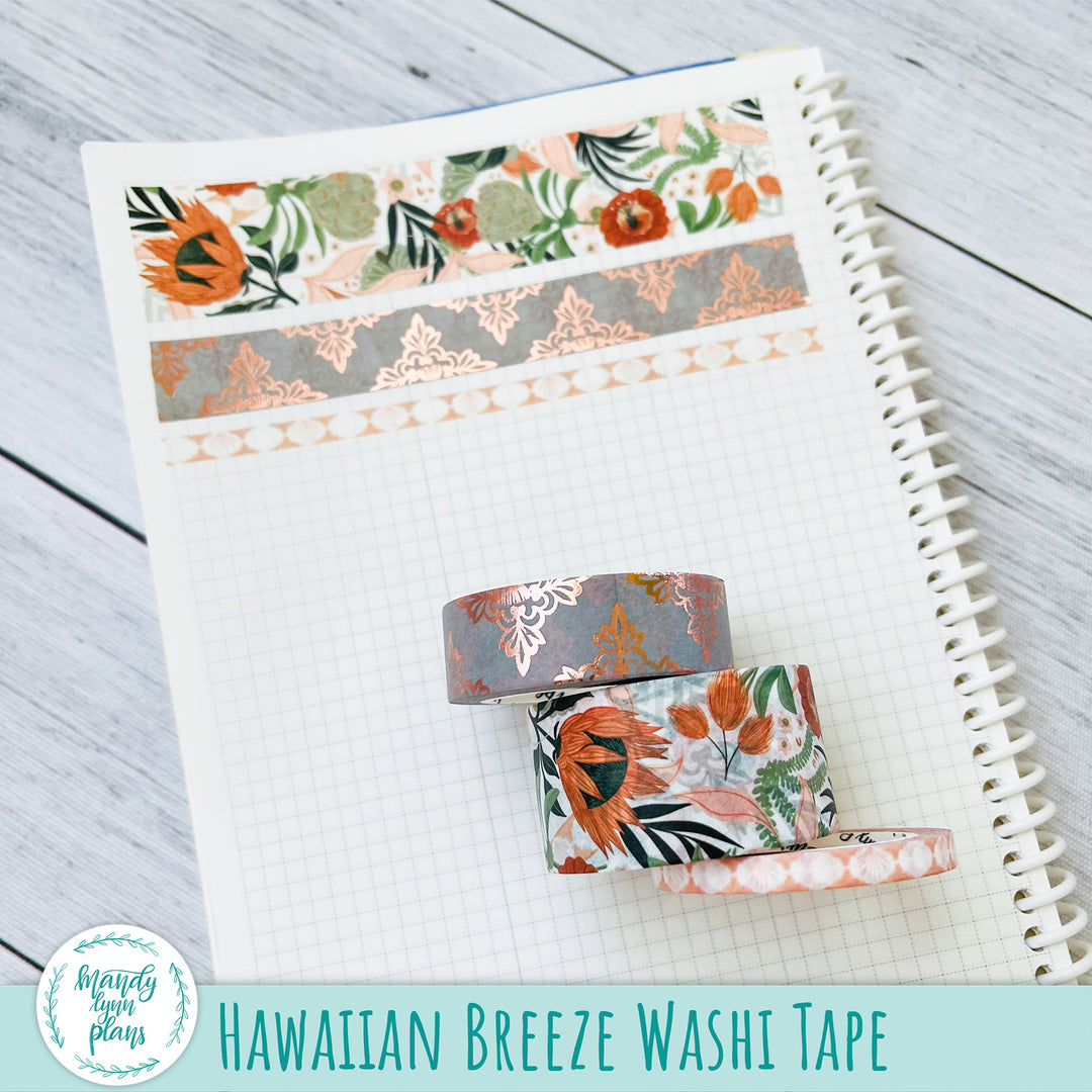Set of 3 Washi Tape || Hawaiian Breeze || Rose Gold Foiled