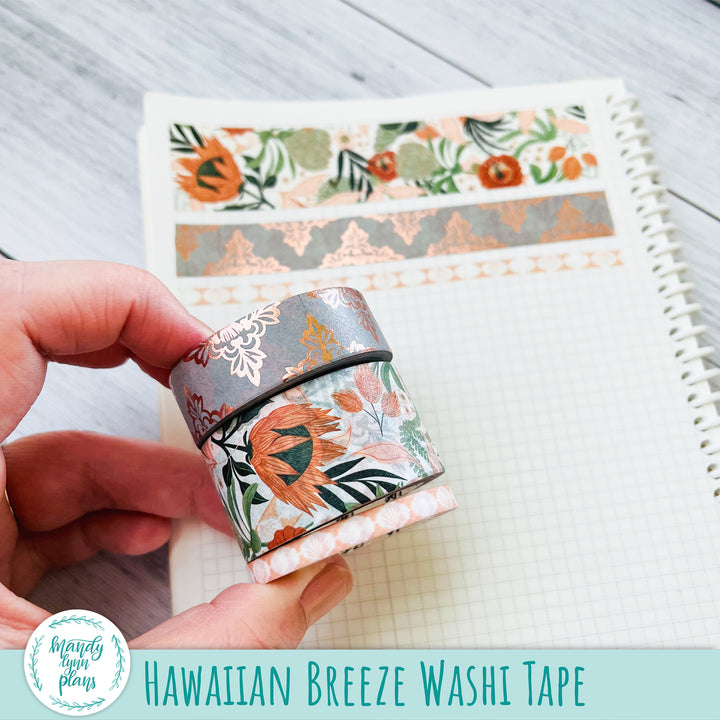 Set of 3 Washi Tape || Hawaiian Breeze || Rose Gold Foiled