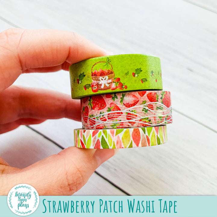 Set of 3 Washi Tape || Strawberry Patch || Silver Holographic Foiled
