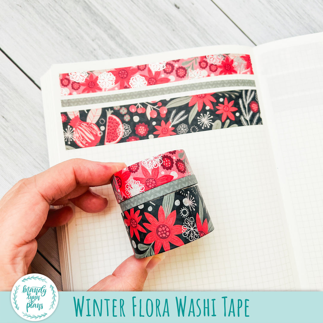 Set of 3 Washi Tape || Winter Flora || Silver Foiled