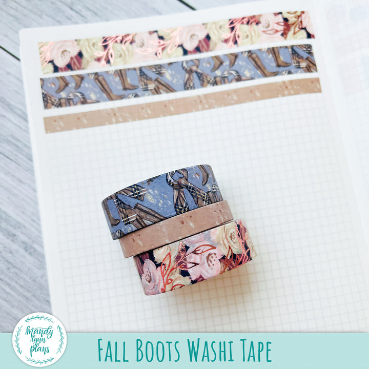 Set of 3 Washi Tape || Fall Boots || Rose Gold Foiled