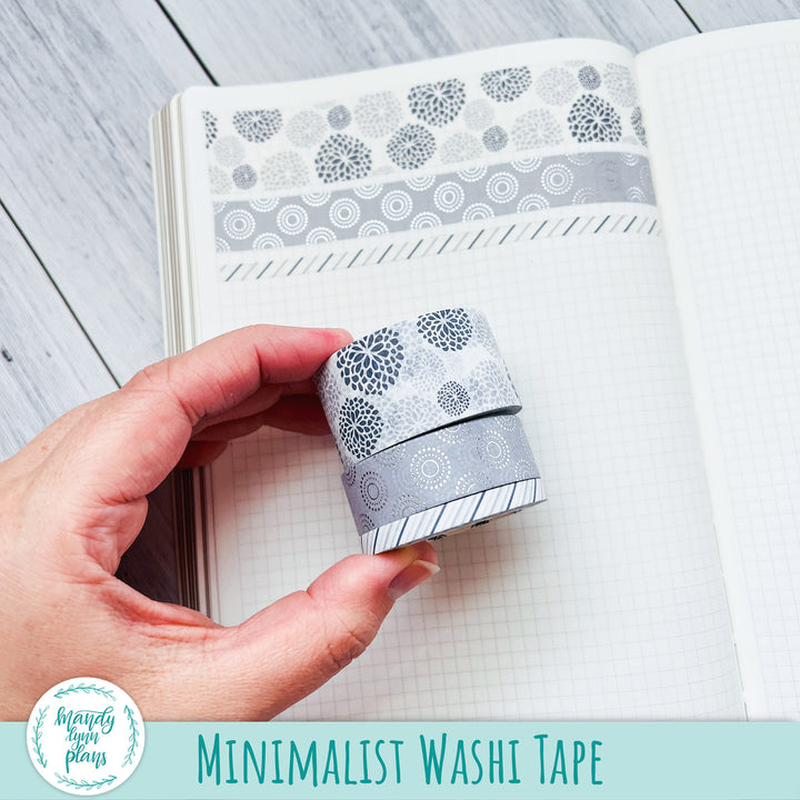 Set of 3 Washi Tape || Minimalist || Silver Foiled