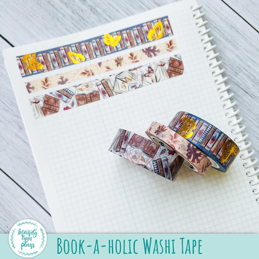 Set of 3 Washi Tape || Book-a-holic || Gold Foiled