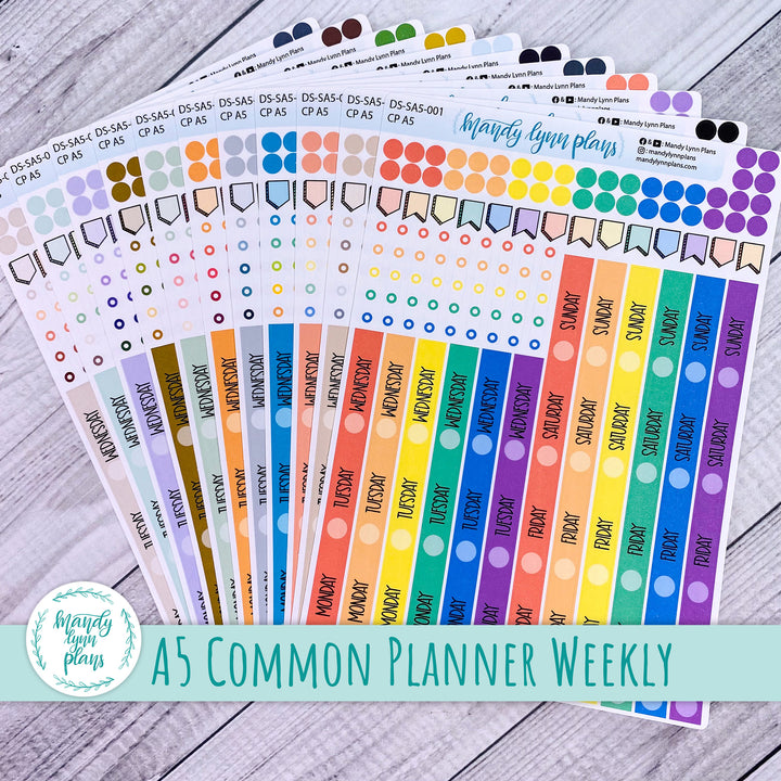 A5 Common Planner Weekly Days and Date Cover Strips