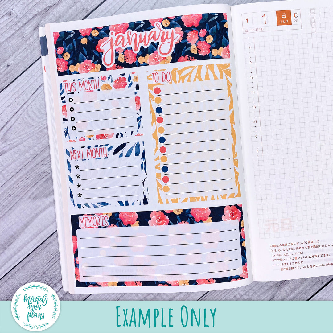 August Hobonichi Cousin Dashboard || White and Peach Floral || R-1278