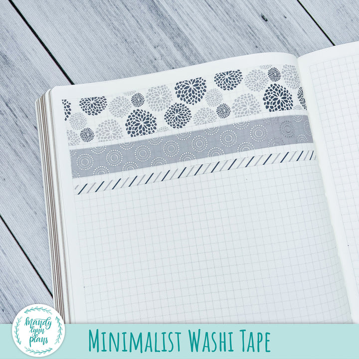 Set of 3 Washi Tape || Minimalist || Silver Foiled