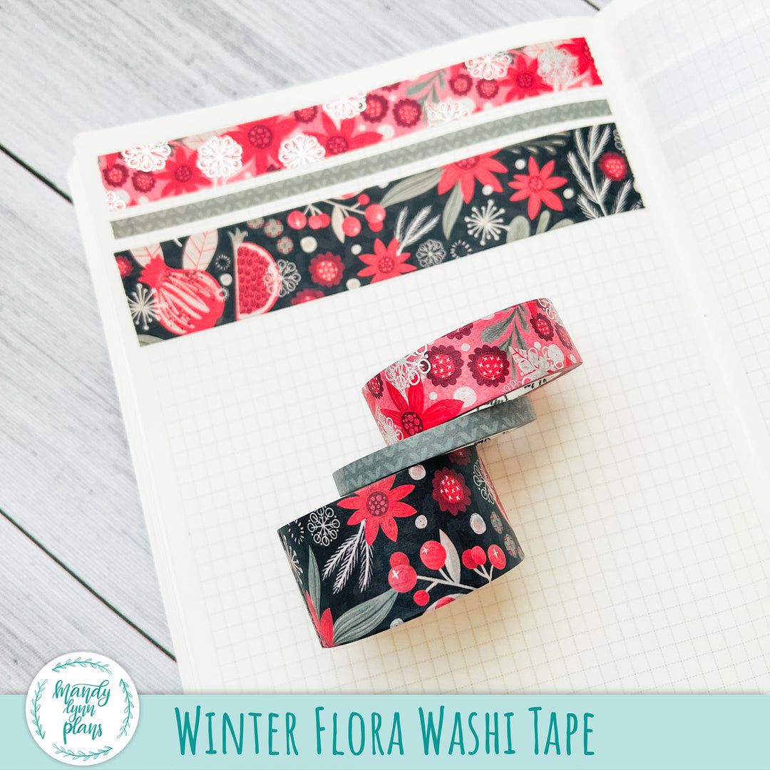 Set of 3 Washi Tape || Winter Flora || Silver Foiled