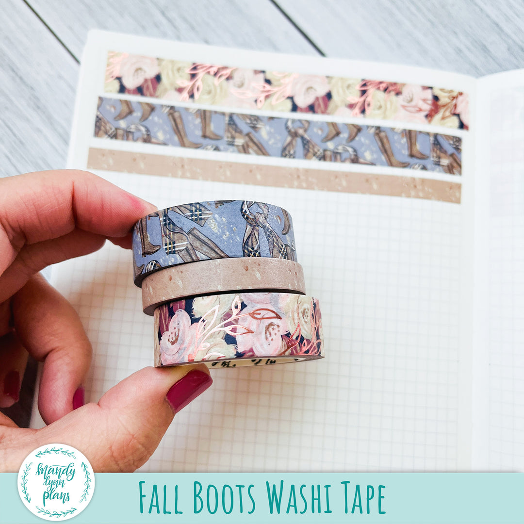 Set of 3 Washi Tape || Fall Boots || Rose Gold Foiled