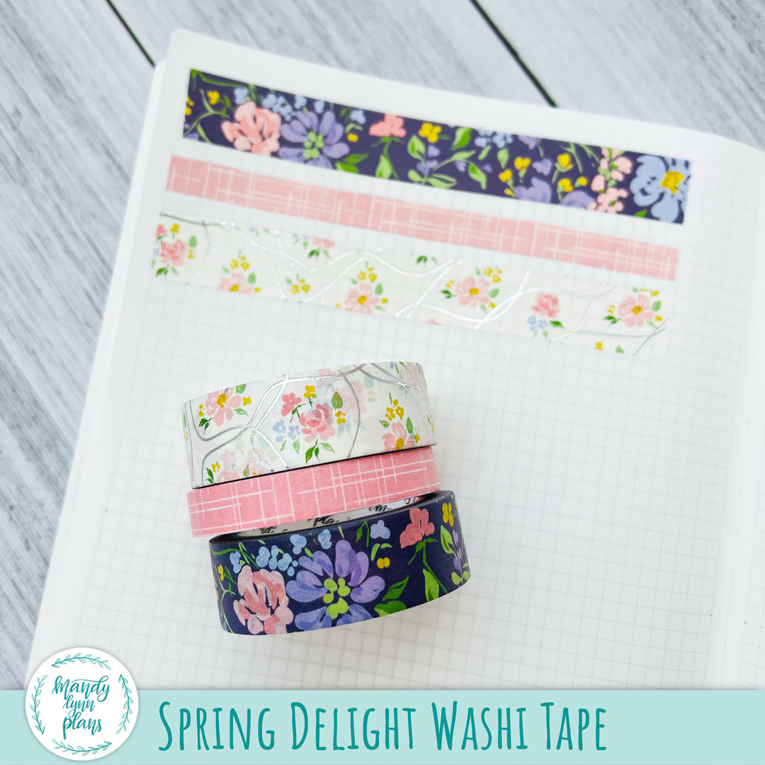 Set of 3 Washi Tape || Spring Delight || Silver Foiled