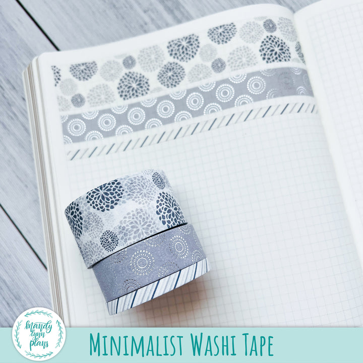 Set of 3 Washi Tape || Minimalist || Silver Foiled