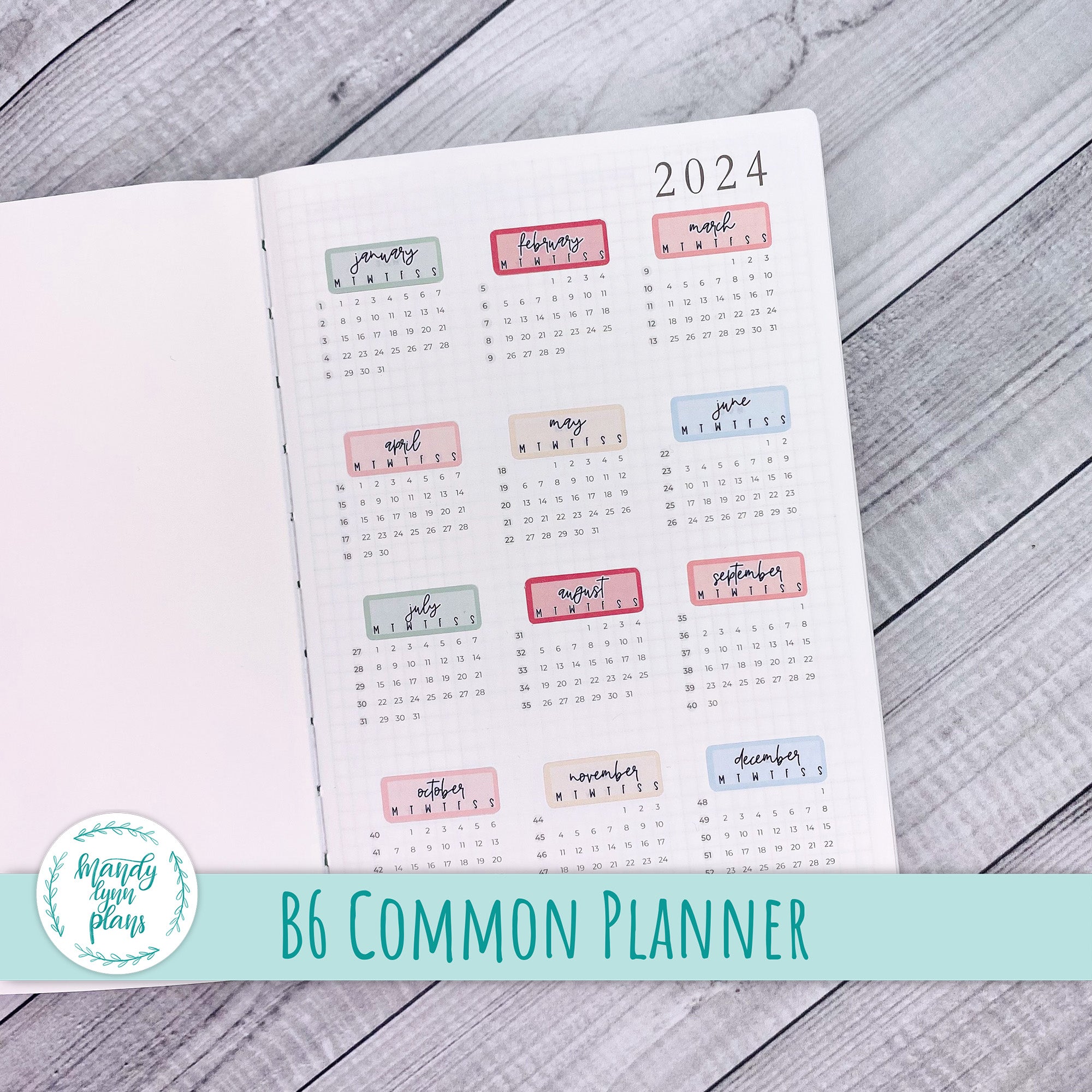 B6 (& A5 Slim) Common Planner Year at a Glance – Mandy Lynn Plans