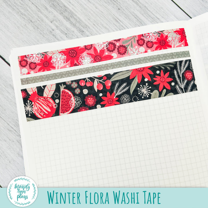 Set of 3 Washi Tape || Winter Flora || Silver Foiled