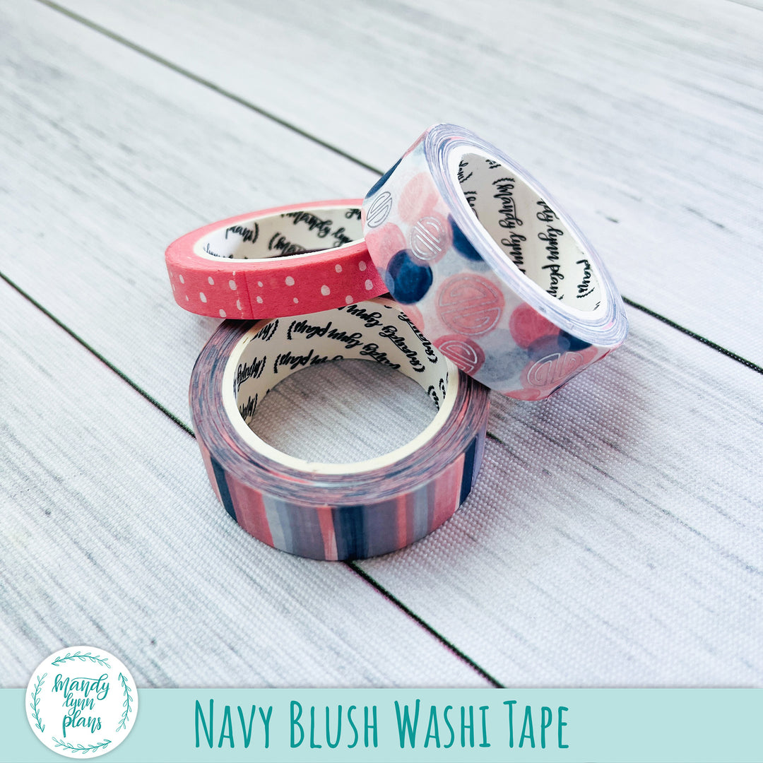 Set of 3 Washi Tape || Navy Blush || Silver Foiled