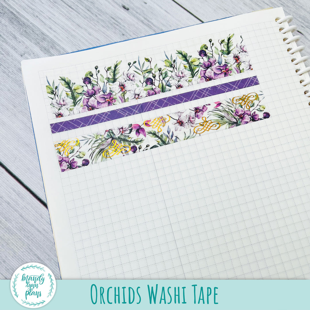 Set of 3 Washi Tape || Orchids || Gold Foiled