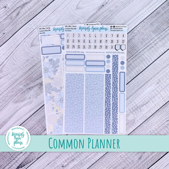 Any Month Common Planner Monthly Kit || Dusty Blue Floral || 263