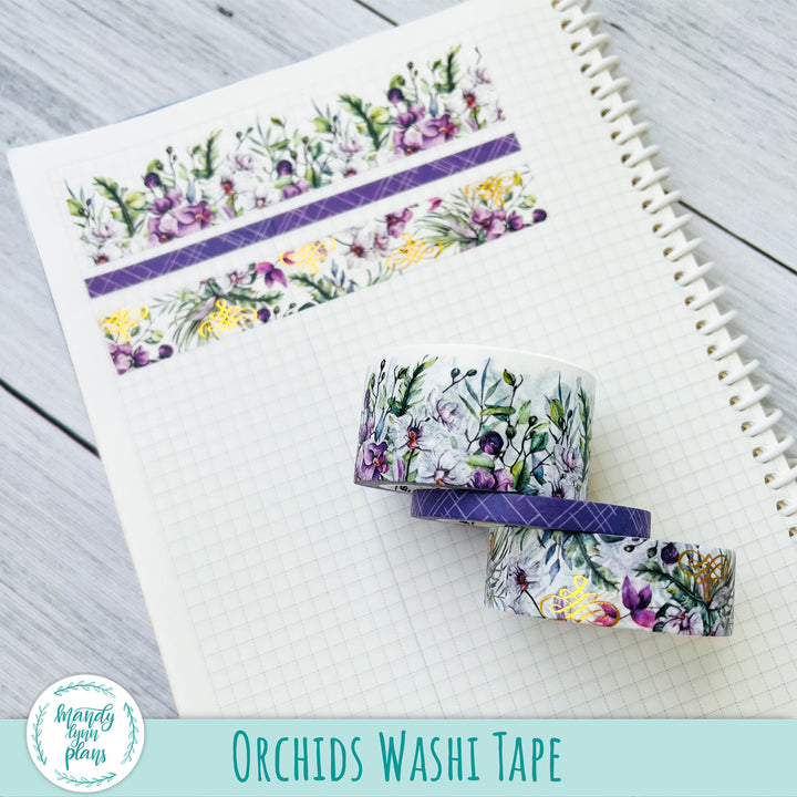 Set of 3 Washi Tape || Orchids || Gold Foiled