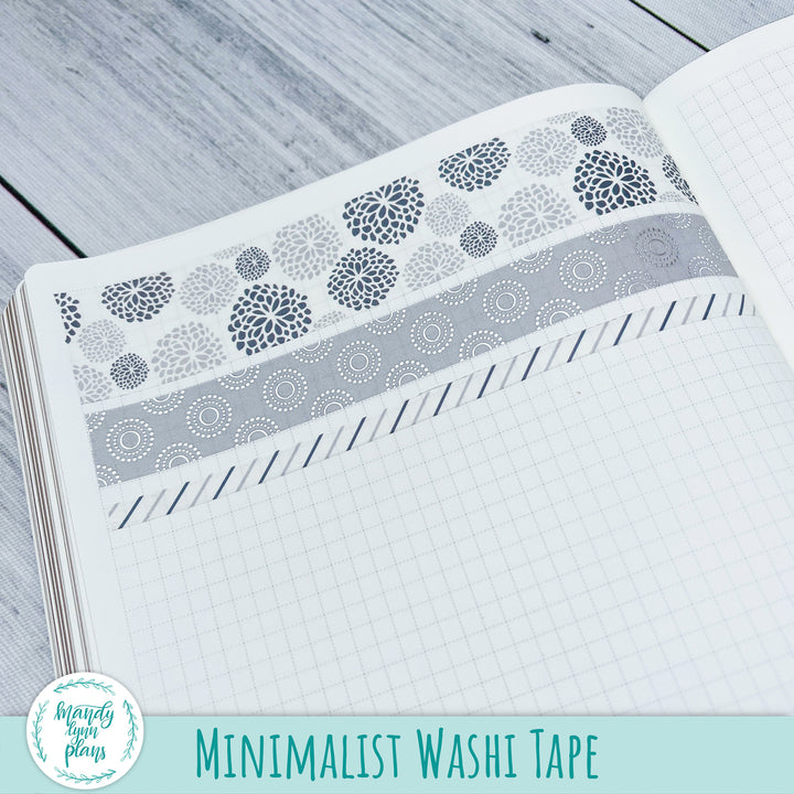 Set of 3 Washi Tape || Minimalist || Silver Foiled