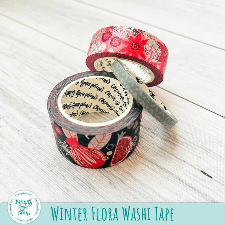 Set of 3 Washi Tape || Winter Flora || Silver Foiled