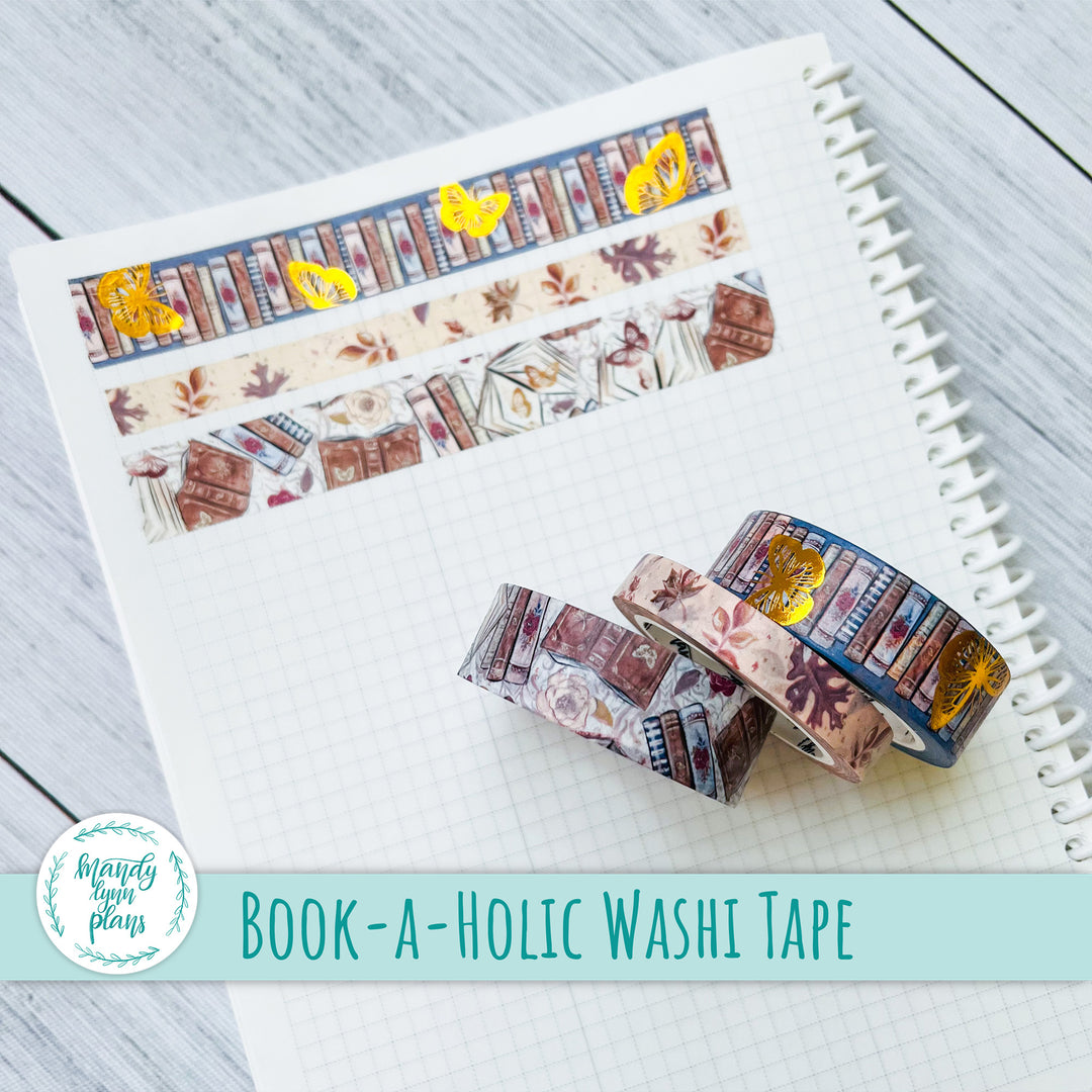 Set of 3 Washi Tape || Book-a-holic || Gold Foiled