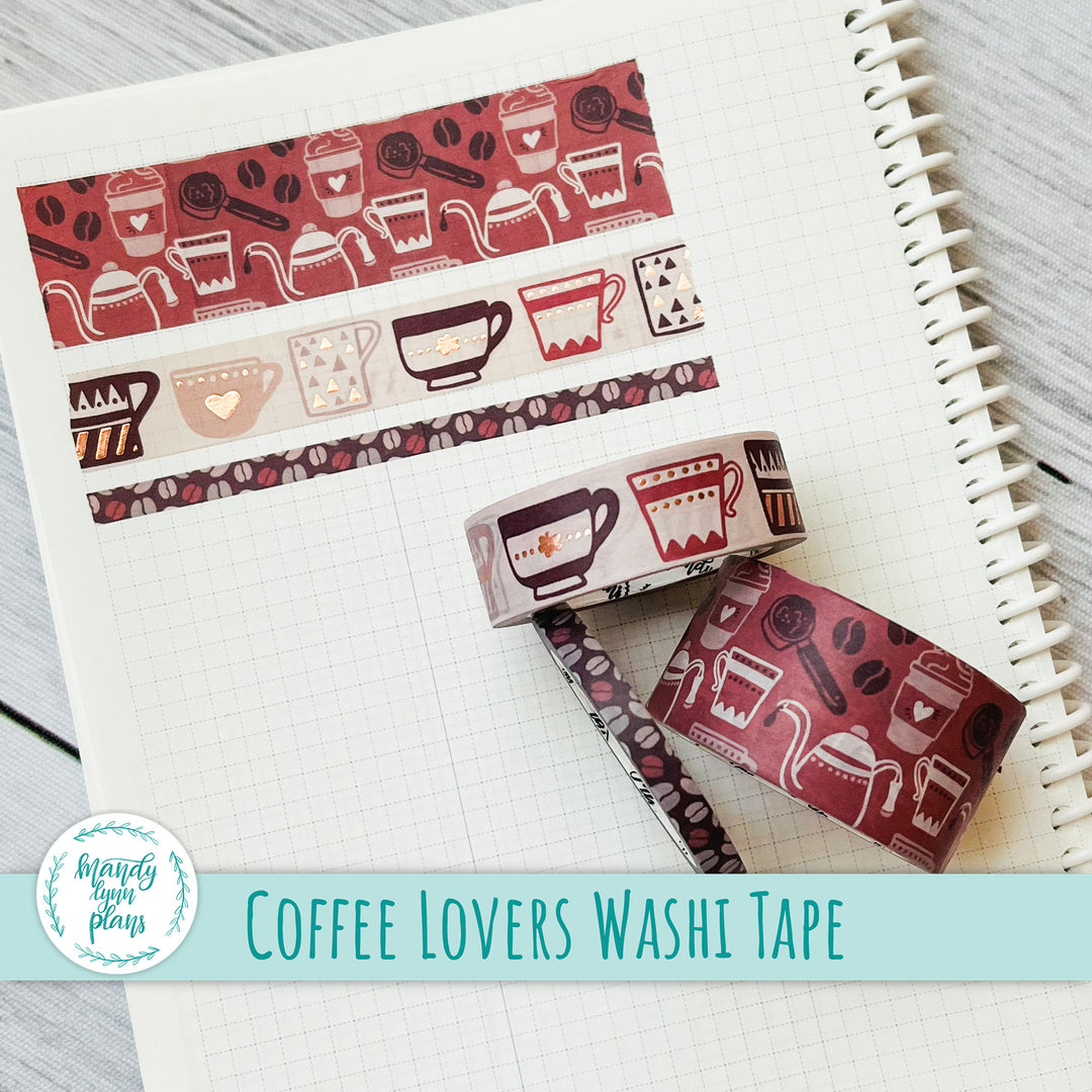 Set of 3 Washi Tape || Coffee Lovers || Rose Gold Foiled