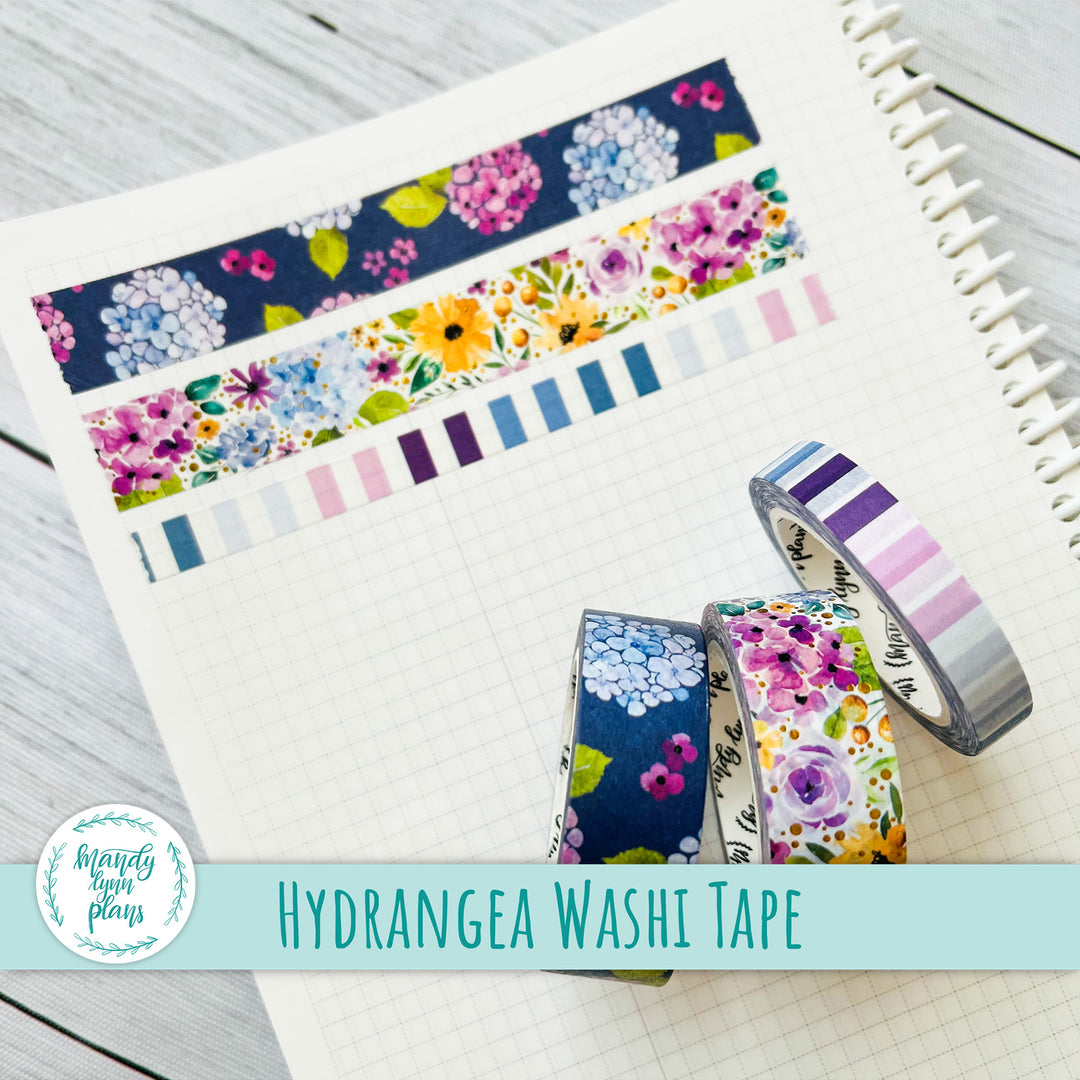 Set of 3 Washi Tape || Hydrangea || Gold Foiled