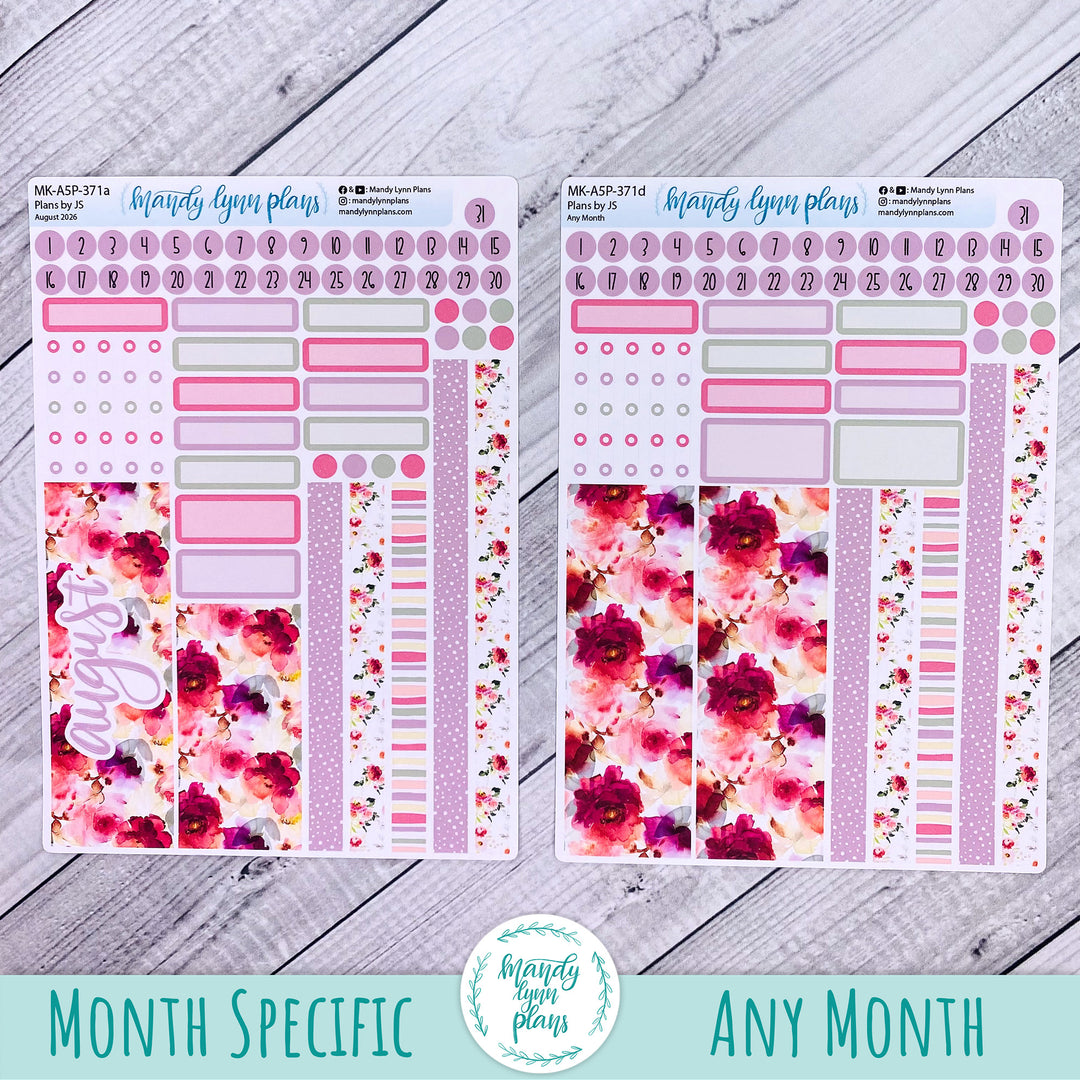August 2026 or Any Month Monthly Kit || A5, B6, A6 Plans by Just Scribble || Vibrant Verbena || 371
