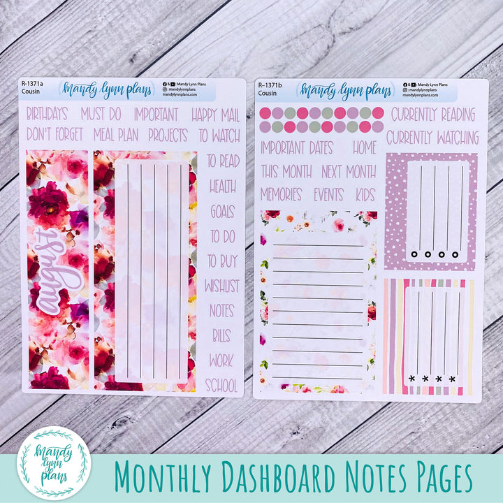 August Dashboard Kit || Hobonichi, Common Planner, Wonderland 222, Plans by Just Scribble || Vibrant Verbena || 371