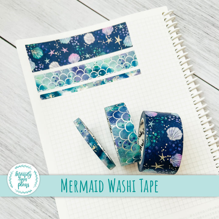 Set of 3 Washi Tape || Mermaid || Silver Holographic Foiled
