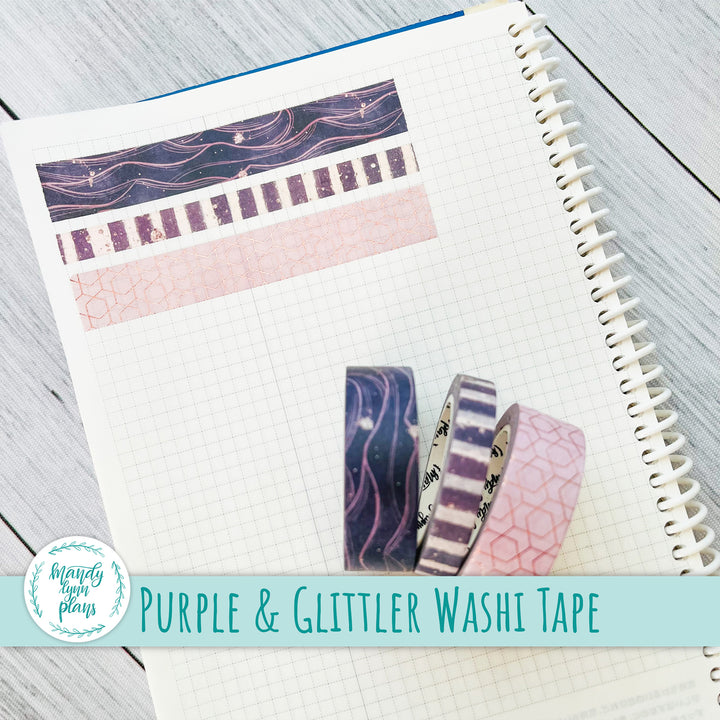 Set of 3 Washi Tape || Purple and Glitter || Rose Gold Foiled