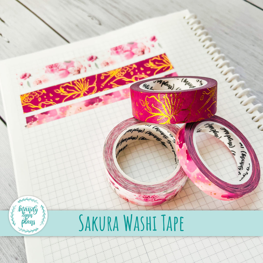 Set of 3 Washi Tape || Sakura || Gold Foiled