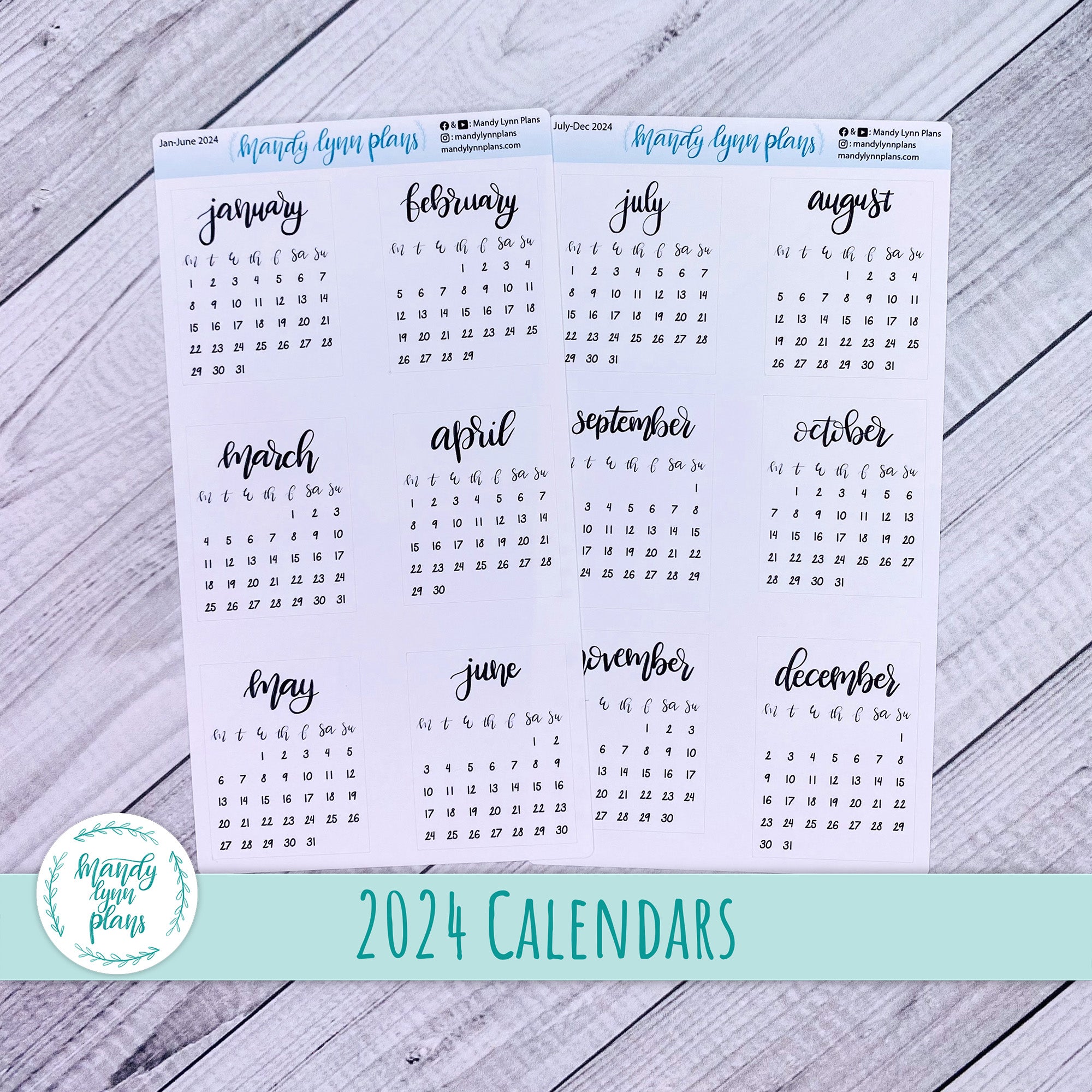2024 Monthly Calendars || Sunday or Monday Start Future Log – Mandy ...