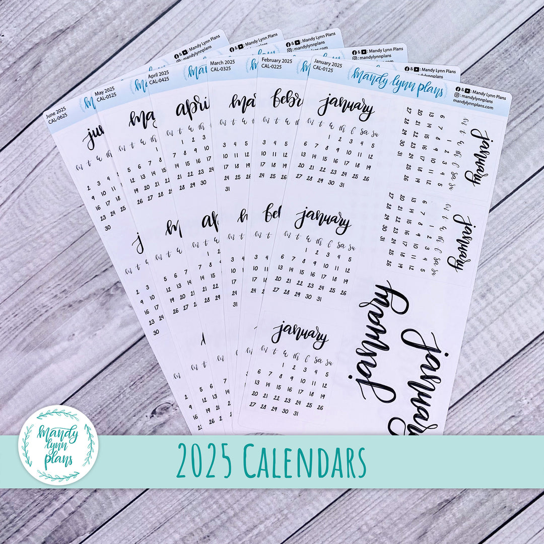 2025 Monthly Calendars || Monday Start