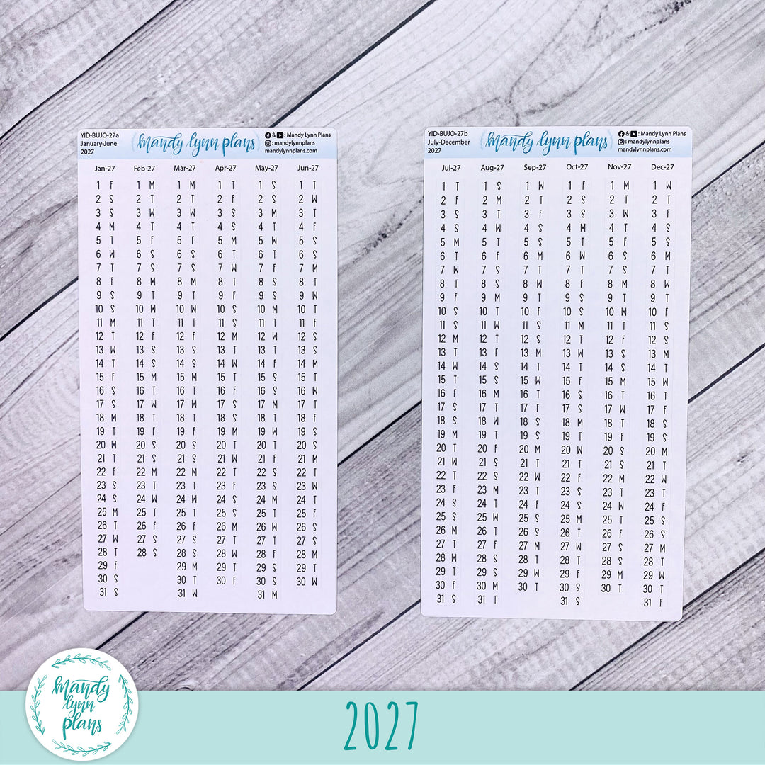 Yearly Index Number Day and Date Scripts || Bullet Journal 5.0mm Grid