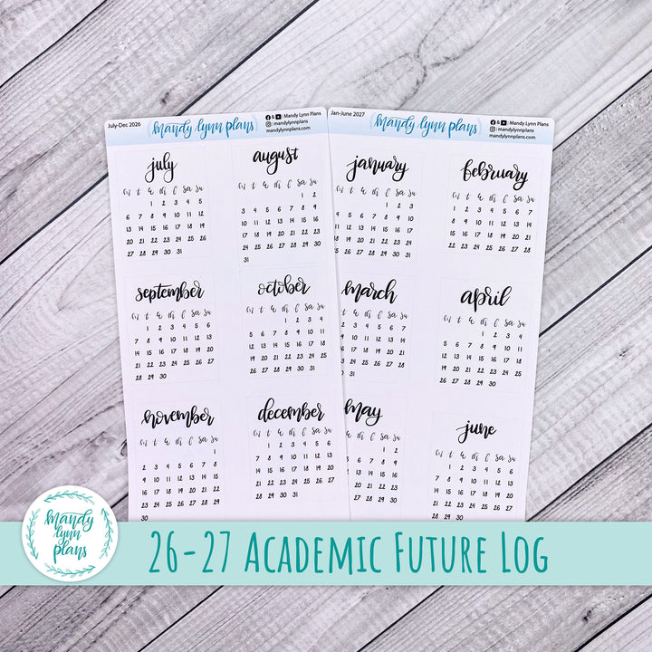 Academic Year 2026-2027 Monthly Calendars || Sunday or Monday Start Future Log