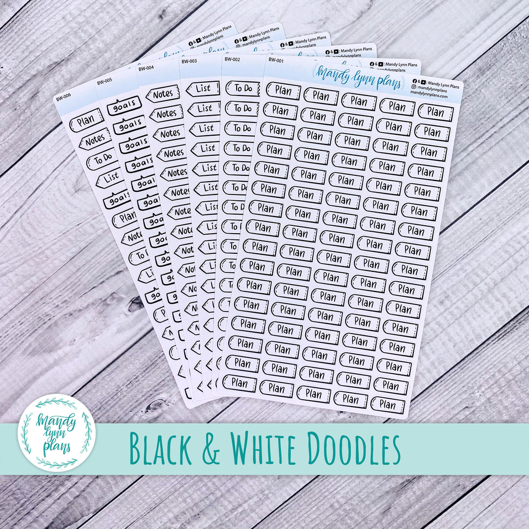 Black and White Script Doodles || Bullet Journal