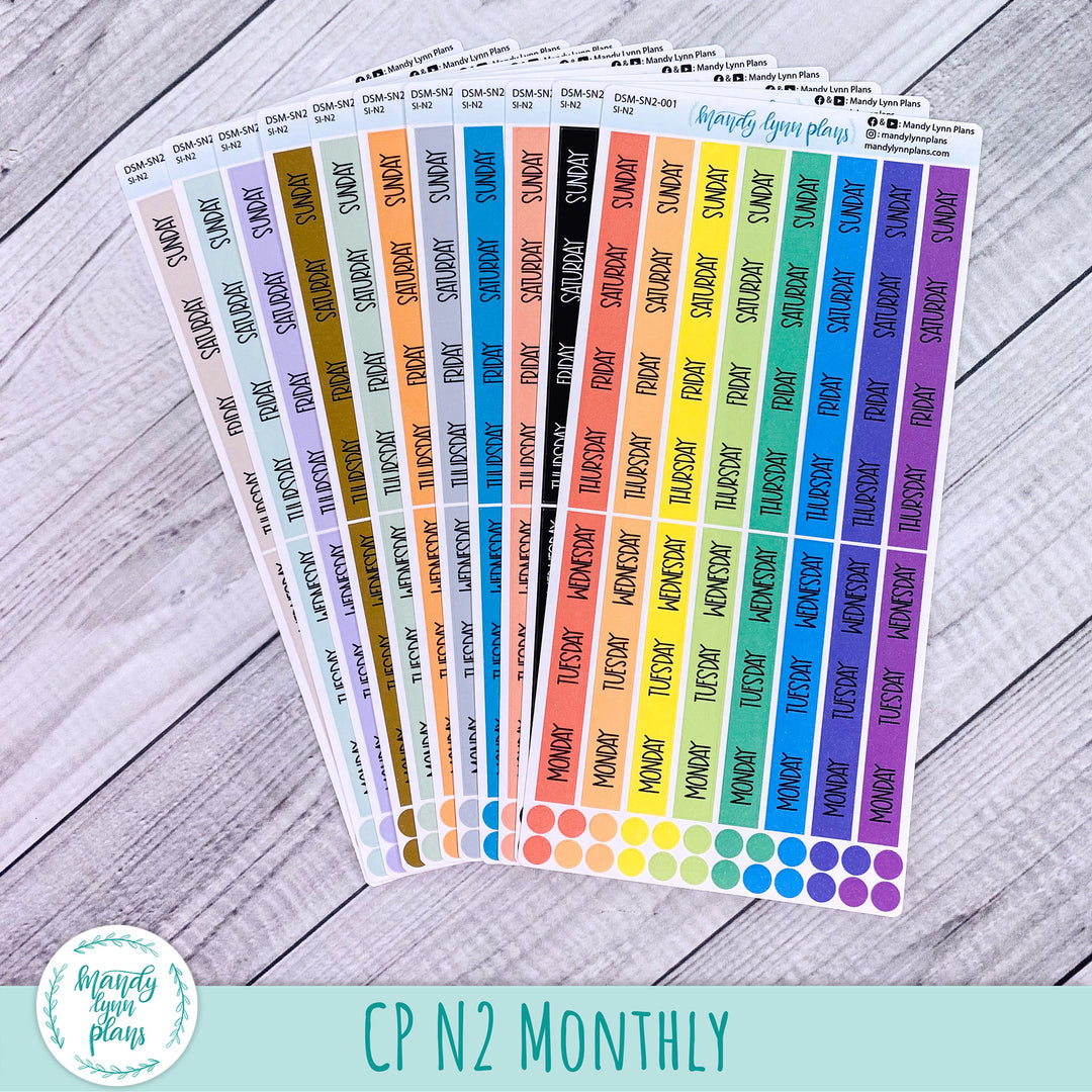 Sunday or Monday Start N1 & N2 Common Planner Monthly Day Cover Strips