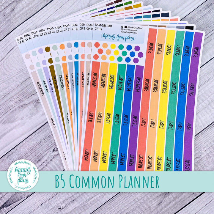 Sunday or Monday Start B5 Common Planner Monthly Day Cover Strips