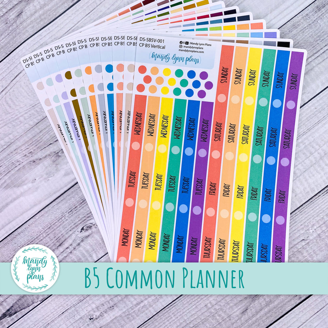 B5 Common Planner Vertical Weekly Days and Date Cover Strips