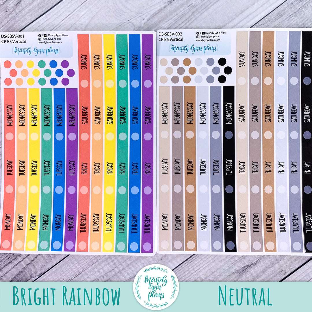 B5 Common Planner Vertical Weekly Days and Date Cover Strips