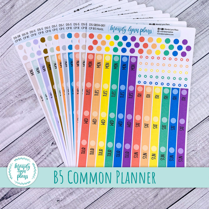 B5 Common Planner Horizontal Weekly Days and Date Cover Strips