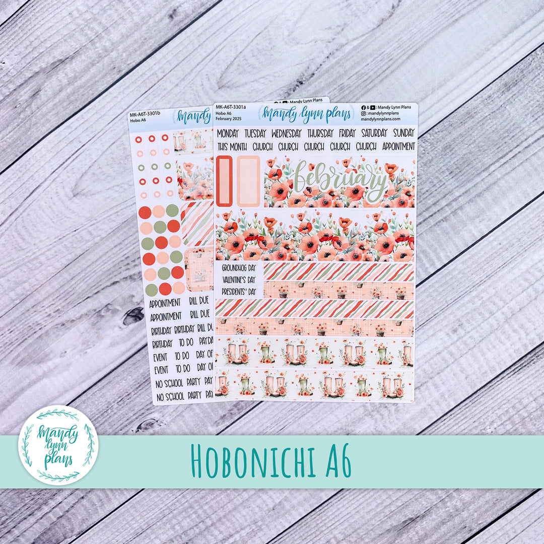 Hobonichi A6 February 2025 Monthly Kit || Red Poppies || MK-A6T-3301