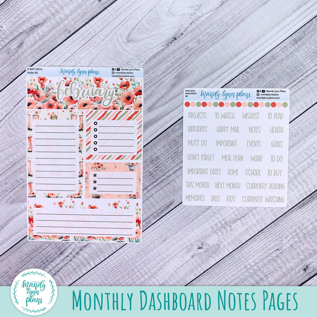 February A6 Hobonichi Dashboard || Red Poppies || R-A6T-3301