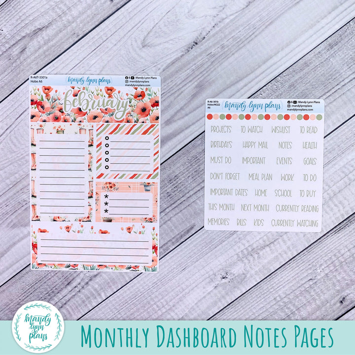 February A6 Hobonichi Dashboard || Red Poppies || R-A6T-3301