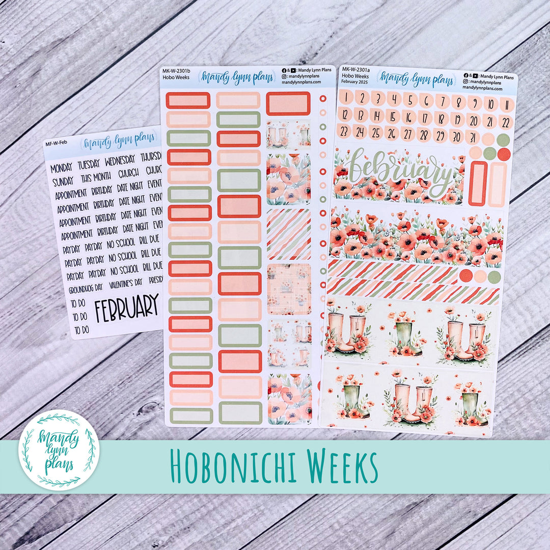 Hobonichi Weeks February 2025 Monthly Kit || Red Poppies || MK-W-2301