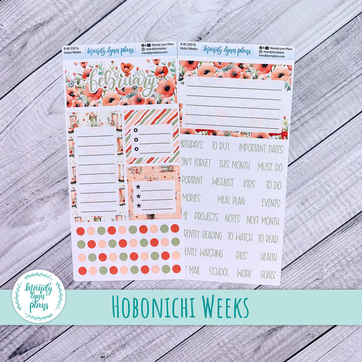 February Hobonichi Weeks Dashboard || Red Poppies || R-W-2301