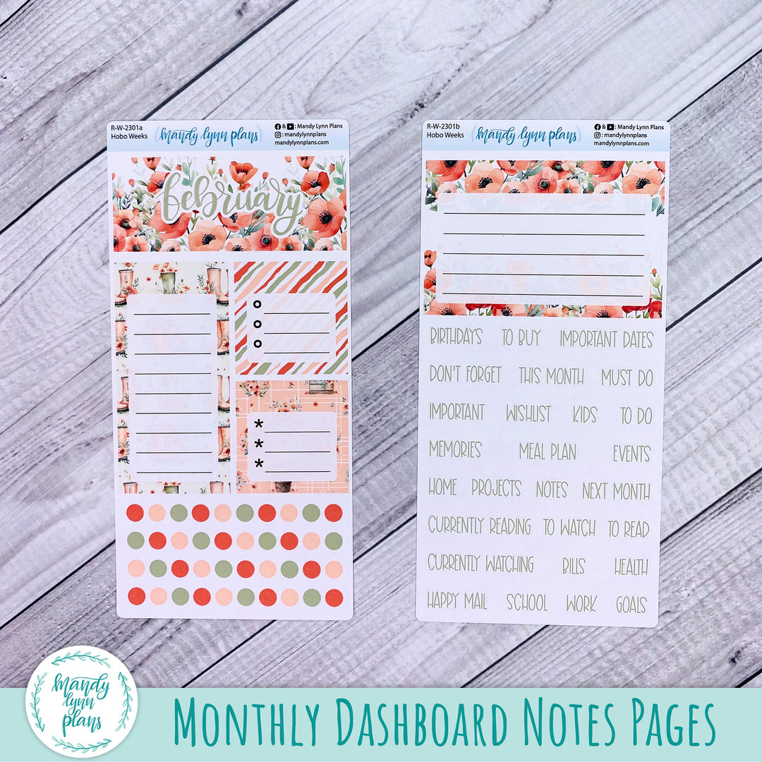 February Hobonichi Weeks Dashboard || Red Poppies || R-W-2301